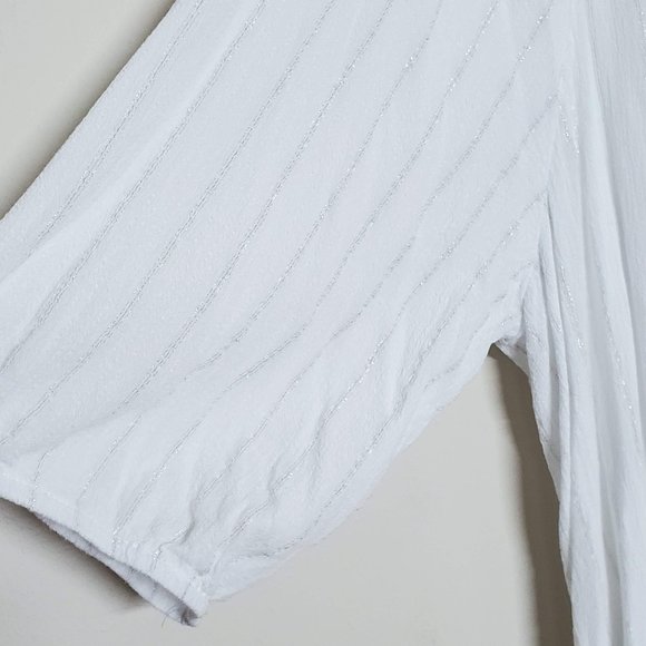 TORRID white blouse with gold pin stripes. - Picture 7 of 7